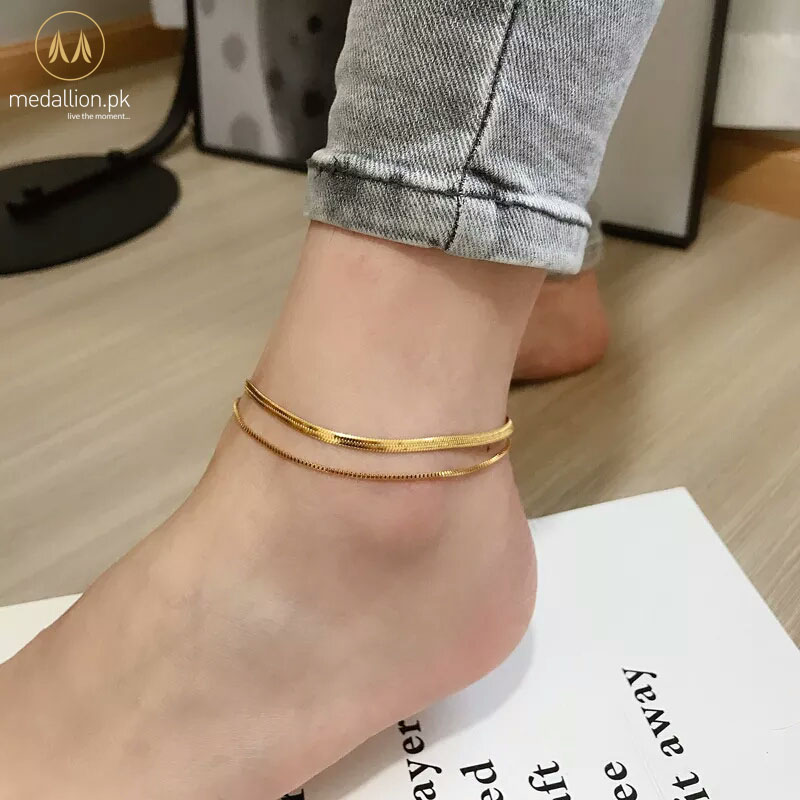 Stainless Steel Gold Plated Double Layer Snake Chain Anklet