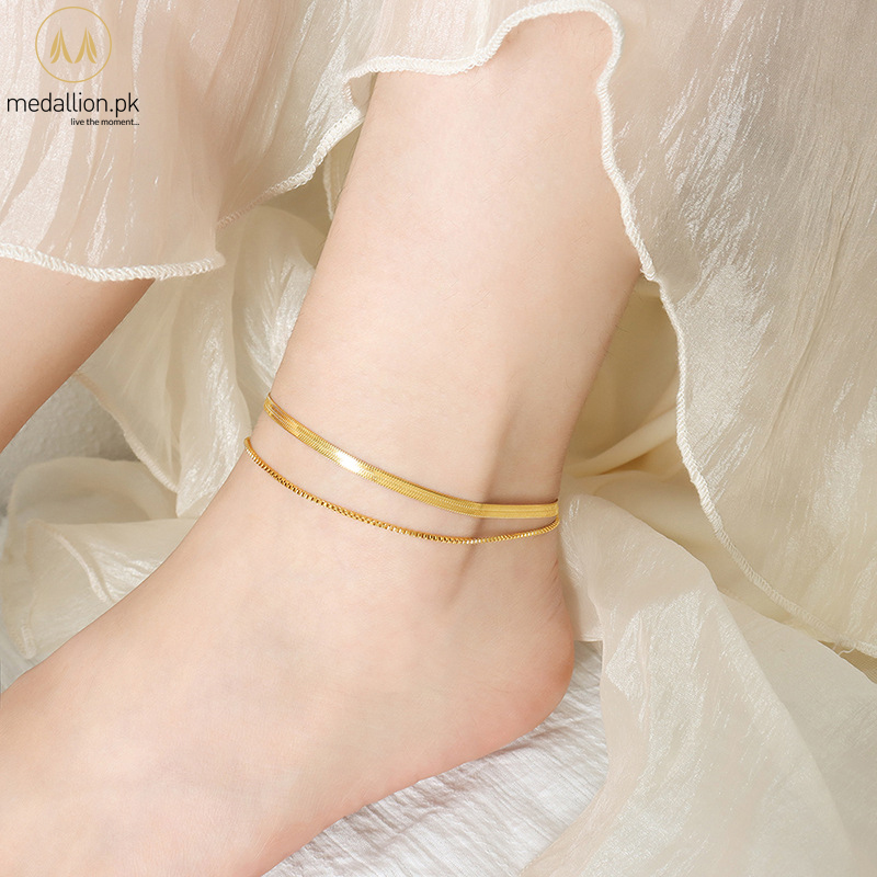 Stainless Steel Gold Plated Double Layer Snake Chain Anklet