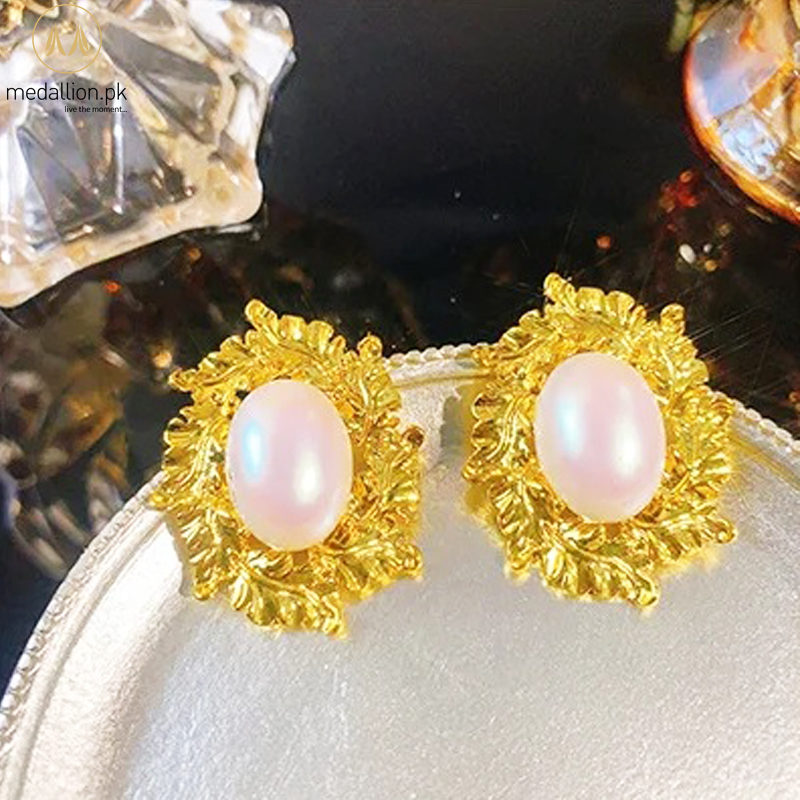 Antique Gold Plated Big Imitation Pearl Earrings