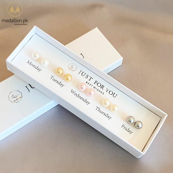 5 Pairs White Pink Champagne Beige Grey Imitation Pearl Earrings