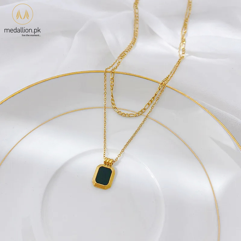 Stainless Steel Gold Plated Black Zircon Layered Necklace