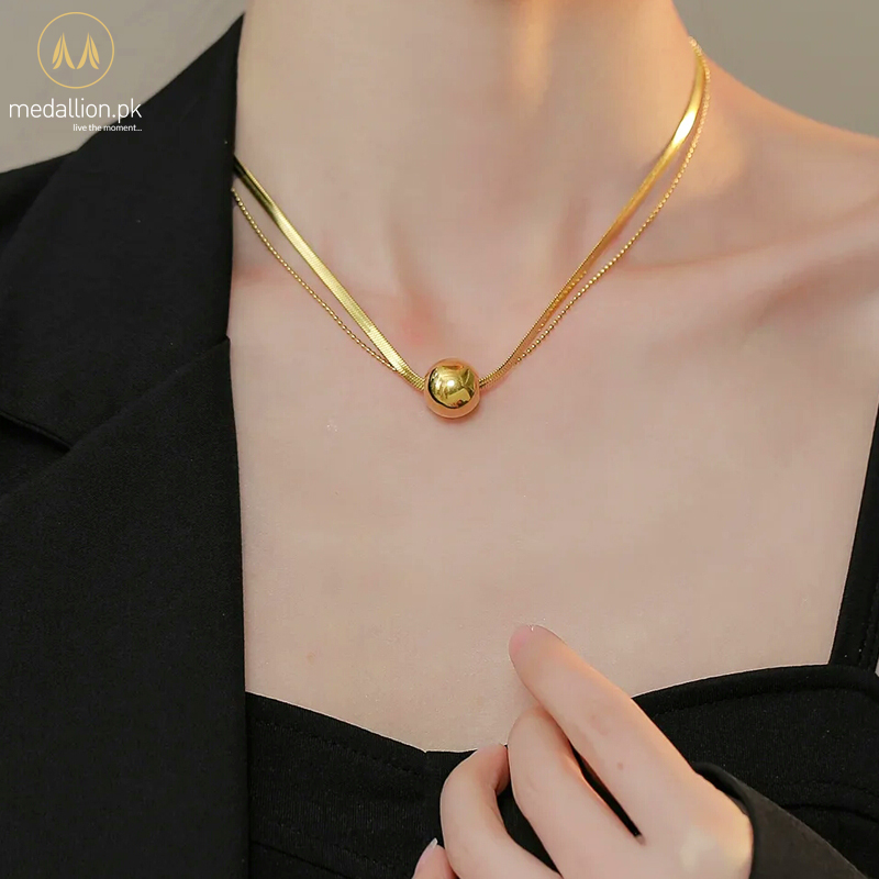 Stainless Steel Gold Plated Round Ball Charm Necklace