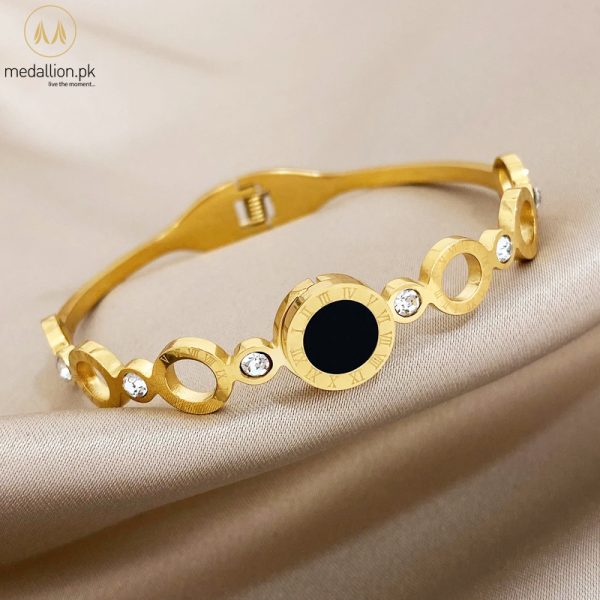 Stainless Steel Gold Plated Roman Numerals Bracelet / Bangle