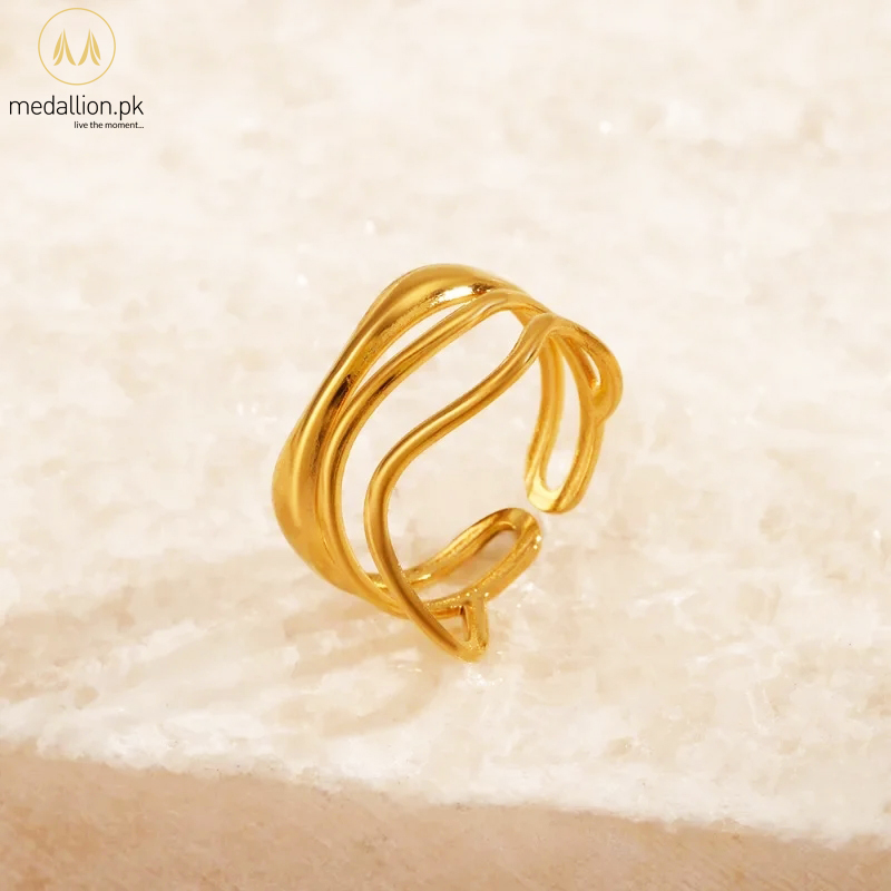 Stainless Steel Gold Plated Multi Zigzag layers Ring