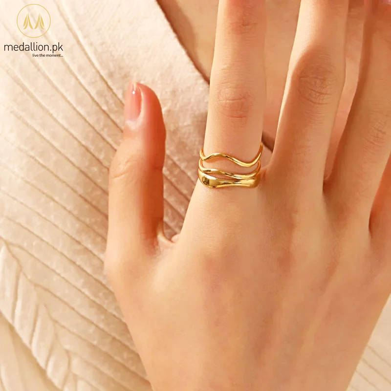 Stainless Steel Gold Plated Multi Zigzag layers Ring