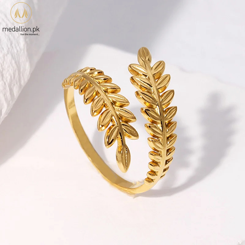 Stainless Steel Gold Plated Leaf Shape Ring