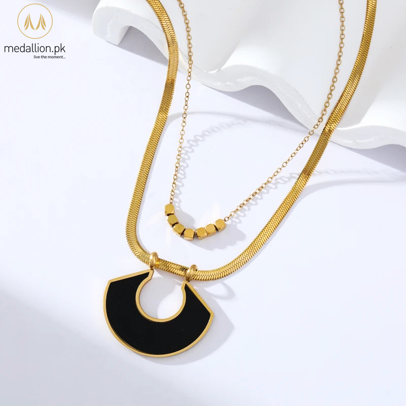 316L Stainless Steel Gold Plated Black Metal Double Layer Necklace