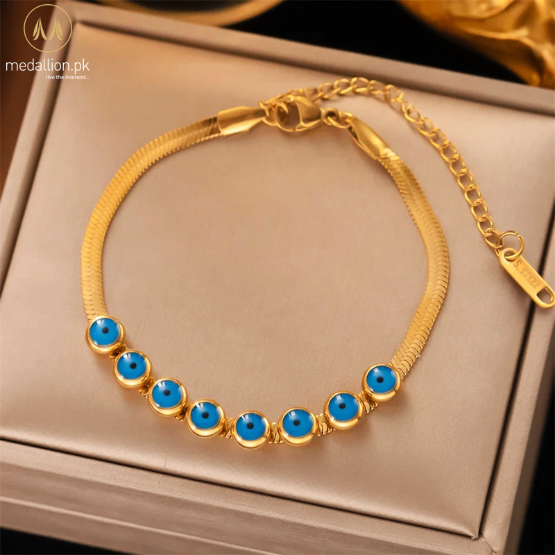 316L Stainless Steel Gold Plated Blue Devil Eye Protection Bracelet