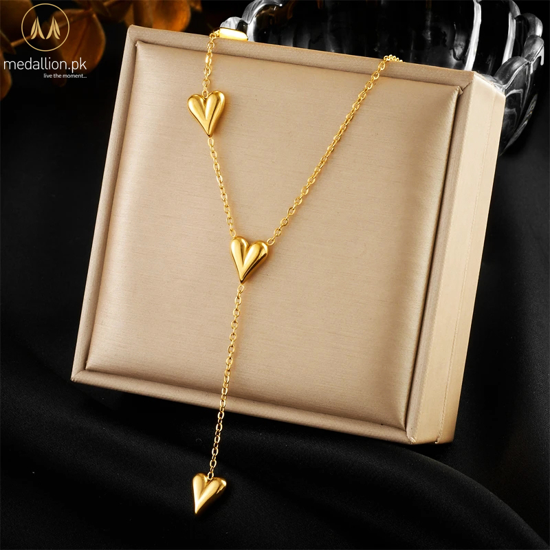 316L Stainless Steel Gold Plated Delicate Hearts Necklace