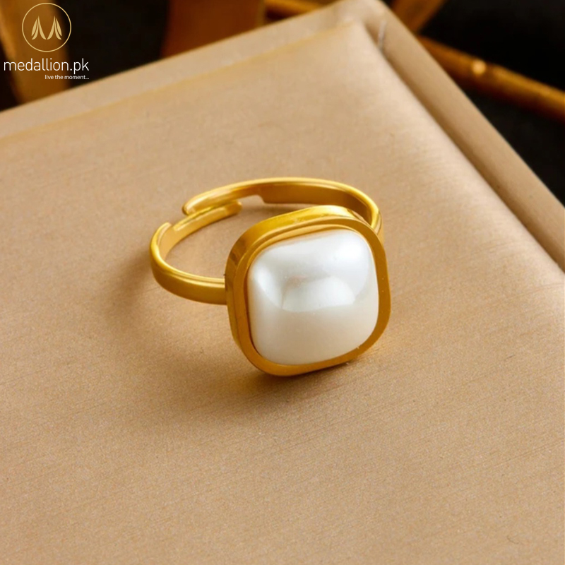 316L Stainless Steel Gold Plated Simulated Pearl Ring