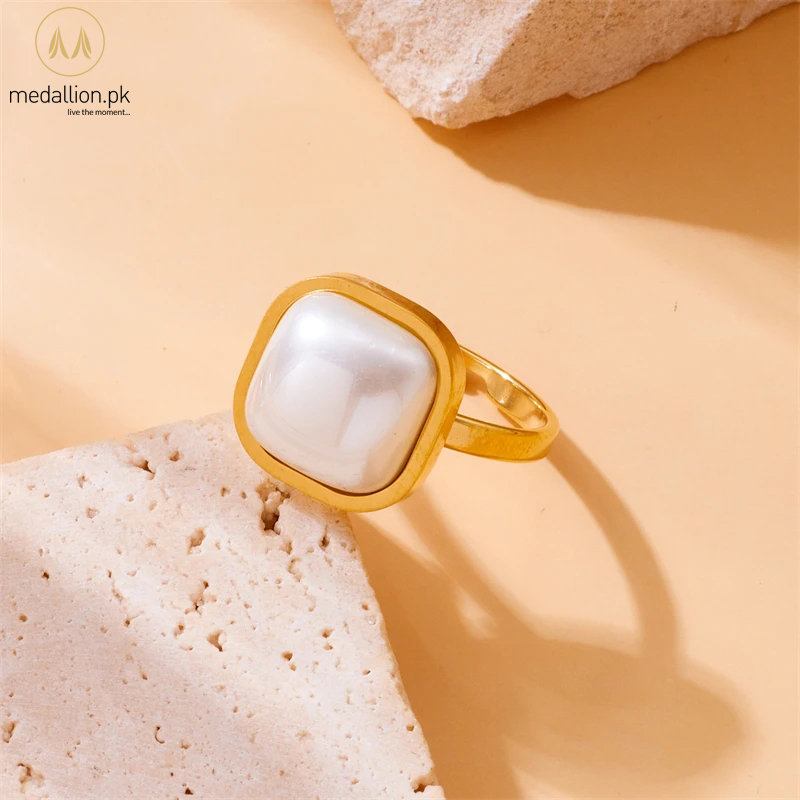 316L Stainless Steel Gold Plated Simulated Pearl Ring