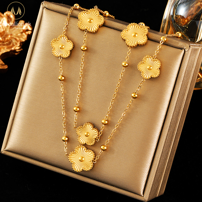316L Stainless Steel Gold Plated Clover Flower Necklace