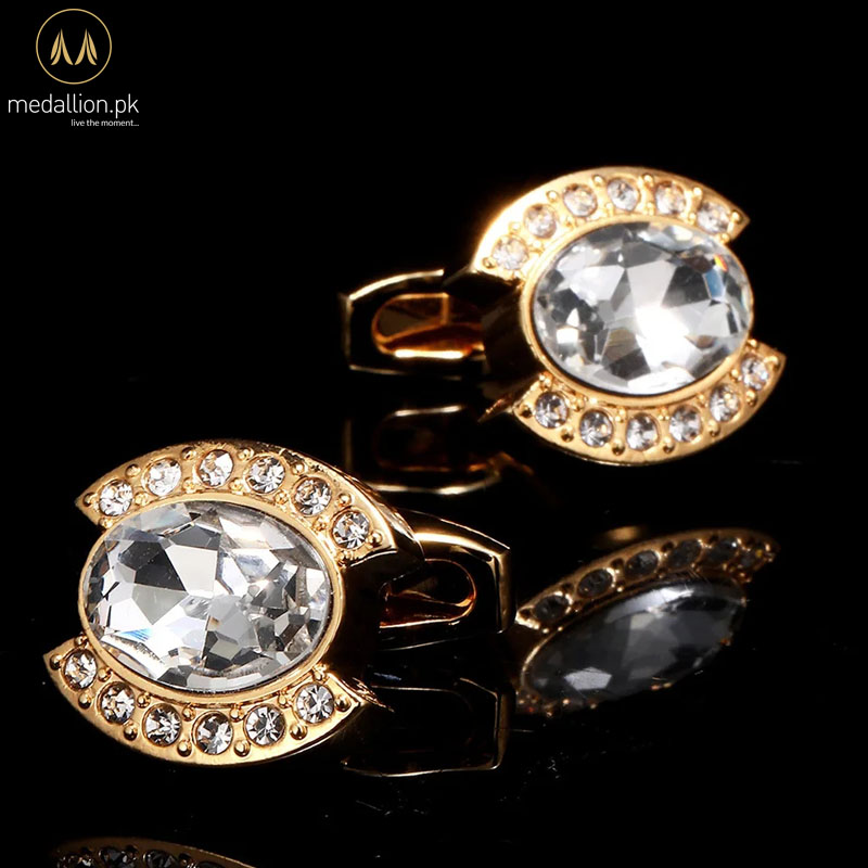 Luxury French Style Gold Plated White Big Zircon Cufflinks