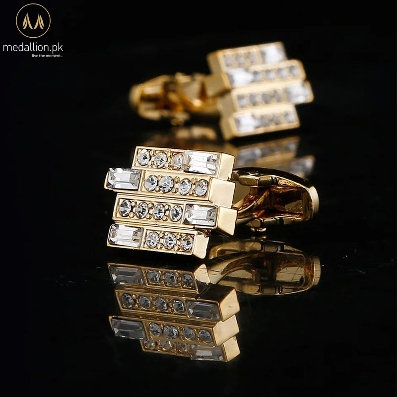 Luxury French Style Gold Plated Tiles Design Cubic Zirconia Cufflinks