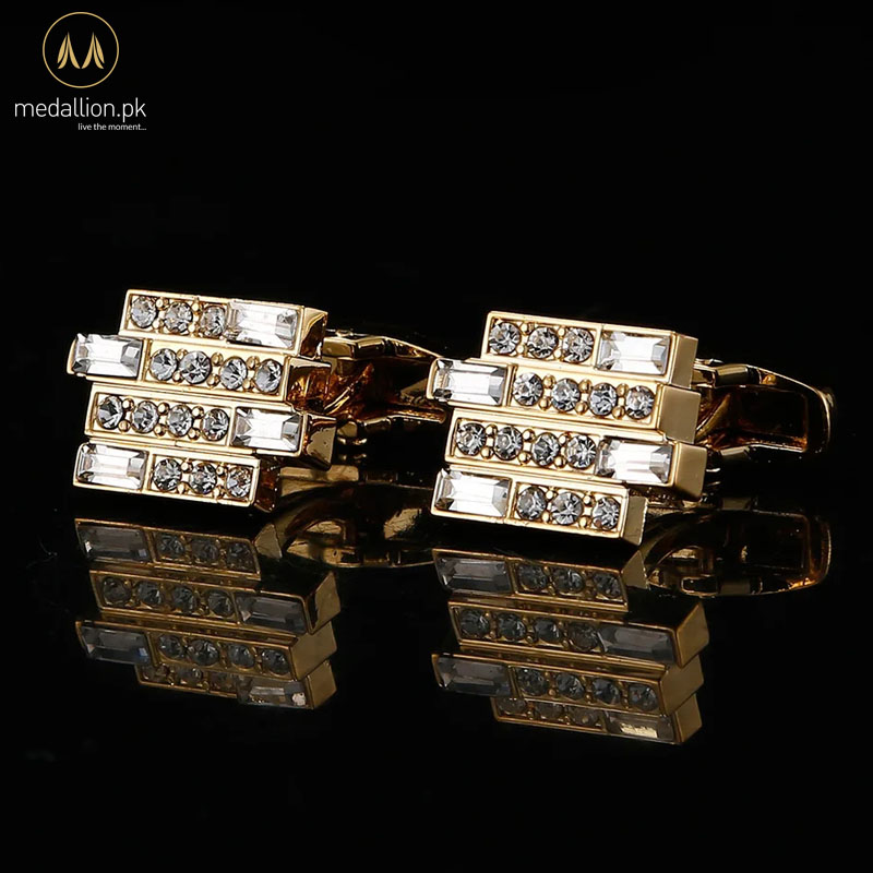 Luxury French Style Gold Plated Tiles Design Cubic Zirconia Cufflinks