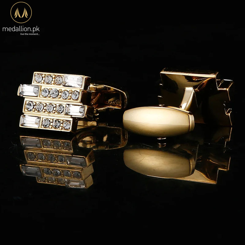 Luxury French Style Gold Plated Tiles Design Cubic Zirconia Cufflinks