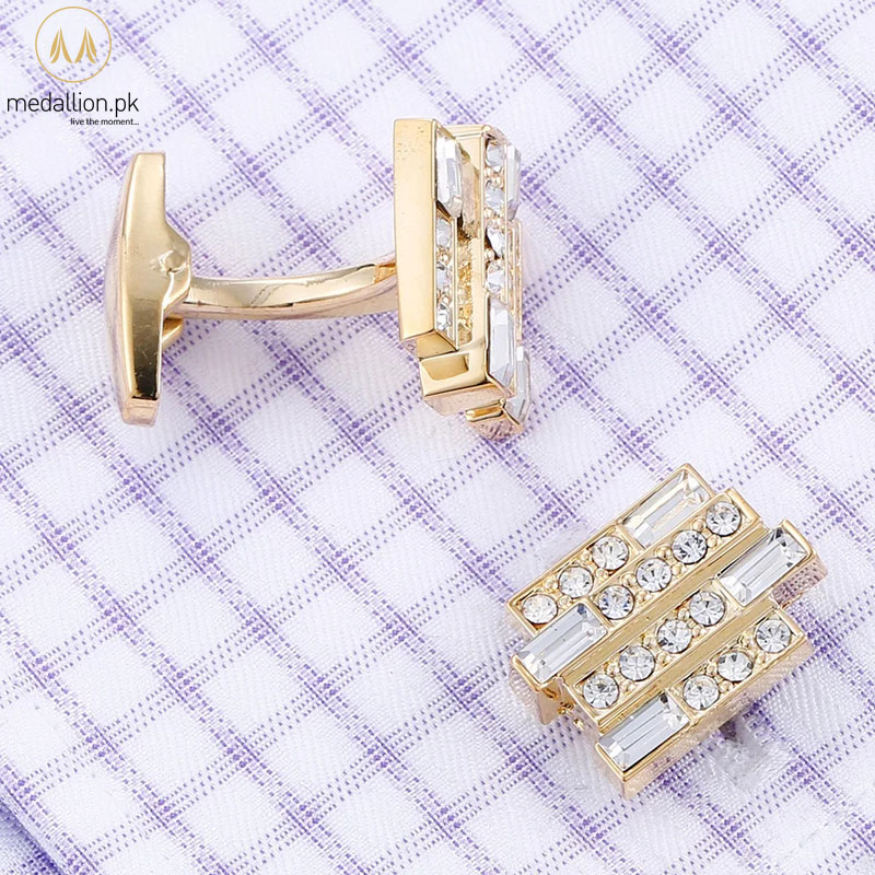 Luxury French Style Gold Plated Tiles Design Cubic Zirconia Cufflinks