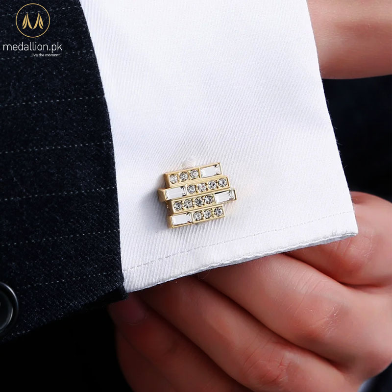 Luxury French Style Gold Plated Tiles Design Cubic Zirconia Cufflinks