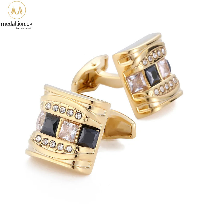 Luxury French Style Gold Plated Black & White Cubic Zirconia Cufflinks