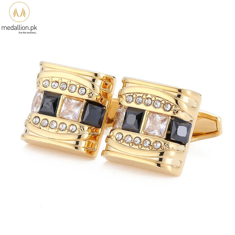 Luxury French Style Gold Plated Black & White Cubic Zirconia Cufflinks