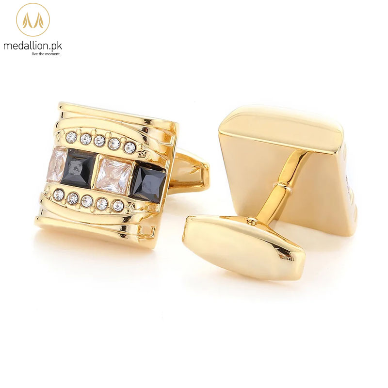 Luxury French Style Gold Plated Black & White Cubic Zirconia Cufflinks