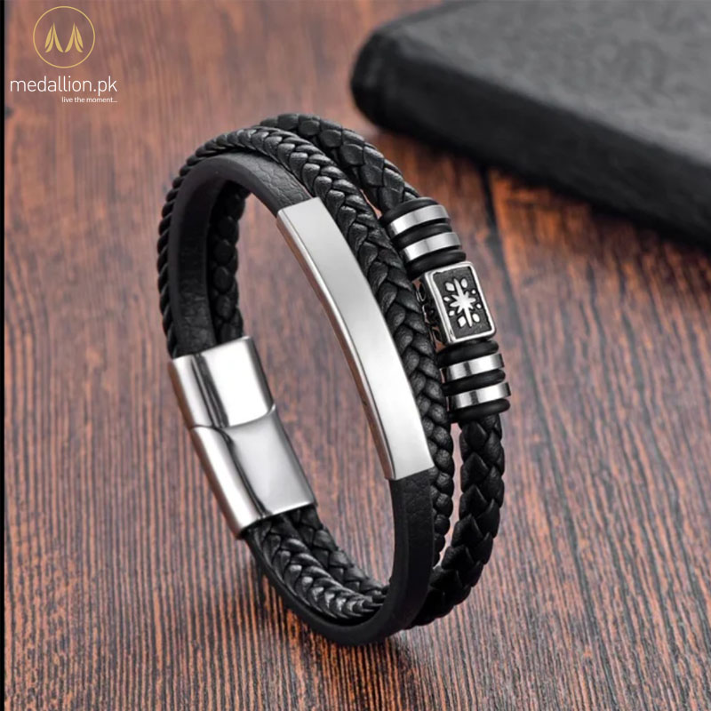 Genuine Leather Stainless Steel Buckle Triple Braid Bracelet