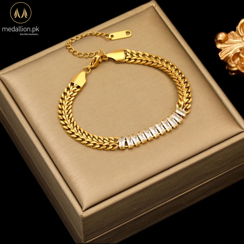 316L Stainless Steel Gold Plated Thick Snake Chain CZ Bracelet