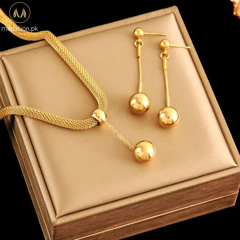 316L Stainless Steel 18K Gold Plated Bead Ball Jewelry Set