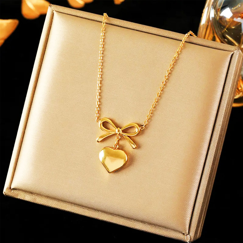 316L Stainless Steel 18K Gold Plated Bowknot Heart Jewelry Set