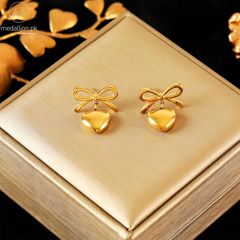 316L Stainless Steel 18K Gold Plated Bowknot Heart Jewelry Set