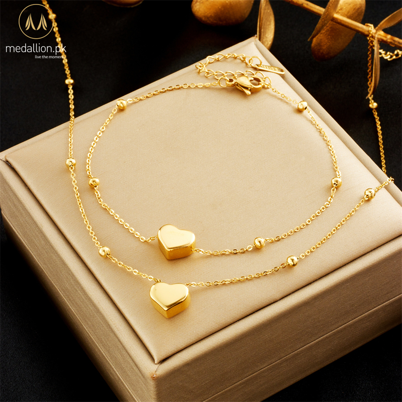 316L Stainless Steel 18K Gold Plated Heart Love Jewelry Set