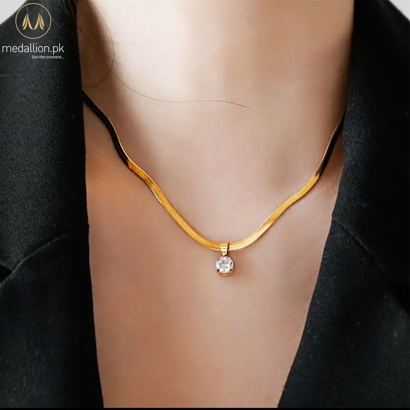 Stainless Steel 18K Gold Plated Big Zircon Snake Chain Necklace