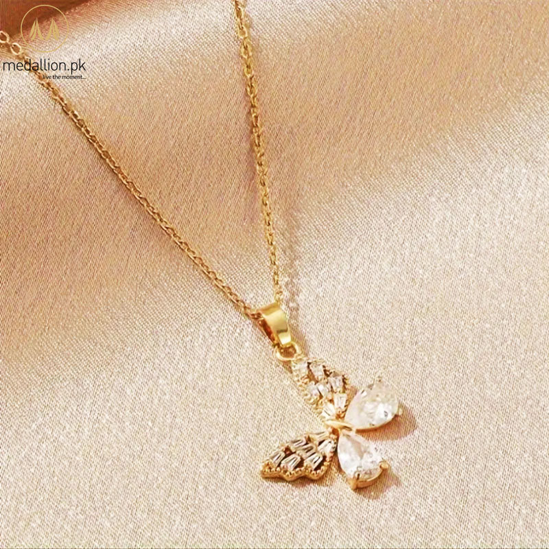 Stainless Steel 18K Gold Plated Butterfly Zircon Necklace