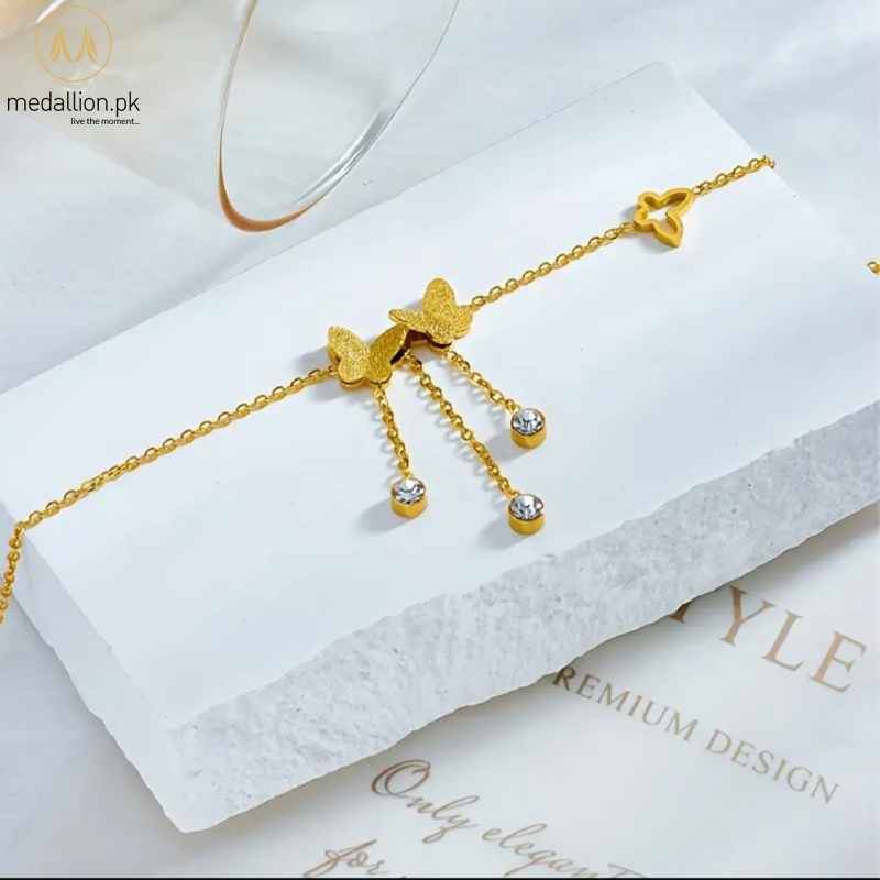 Stainless Steel 18K Gold Plated Multiple Butterflies Zircons Anklet