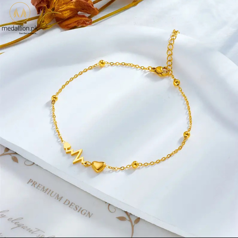 Stainless Steel Gold Plated Love Heartbeat Anklet