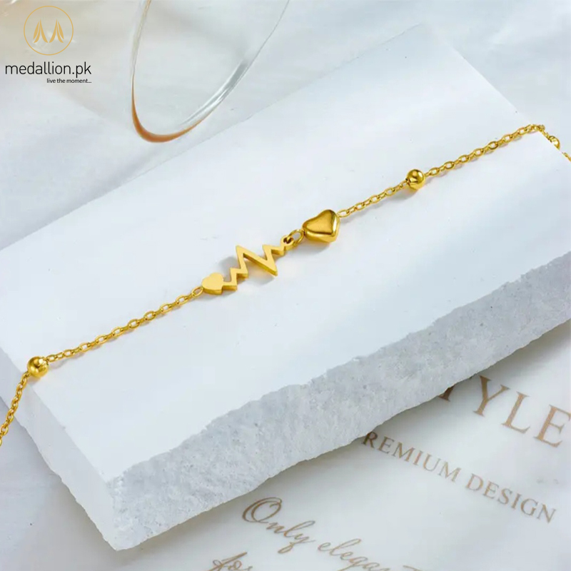 Stainless Steel Gold Plated Love Heartbeat Anklet