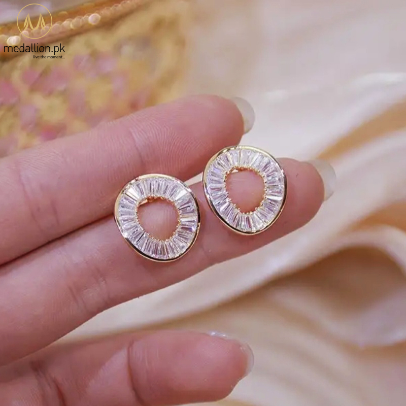 18K Golden Plated Hollow Circle AAA+CZ Stud Earrings