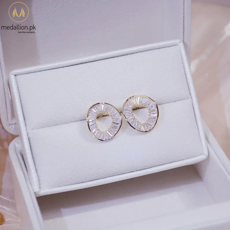 18K Golden Plated Hollow Circle AAA+CZ Stud Earrings