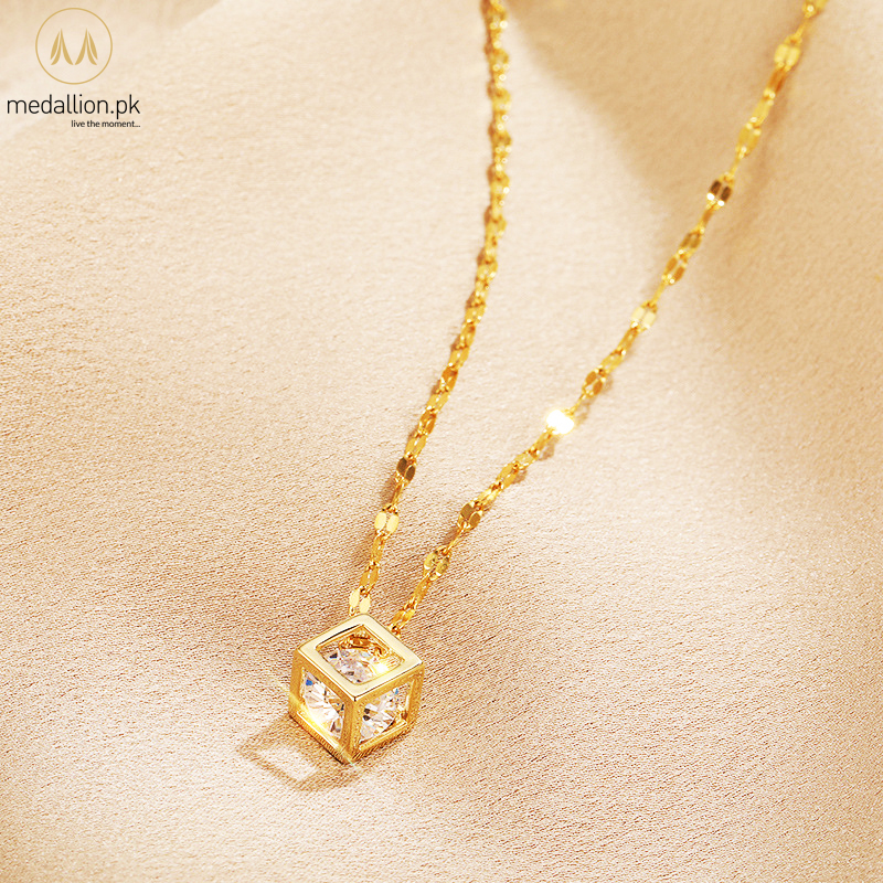 316L Stainless Steel Gold Plated Crystal in Square Necklace