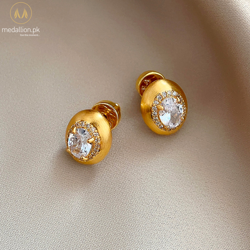 Ancient Style Gold Plated Oval Shape AAA+ CZ Earrings