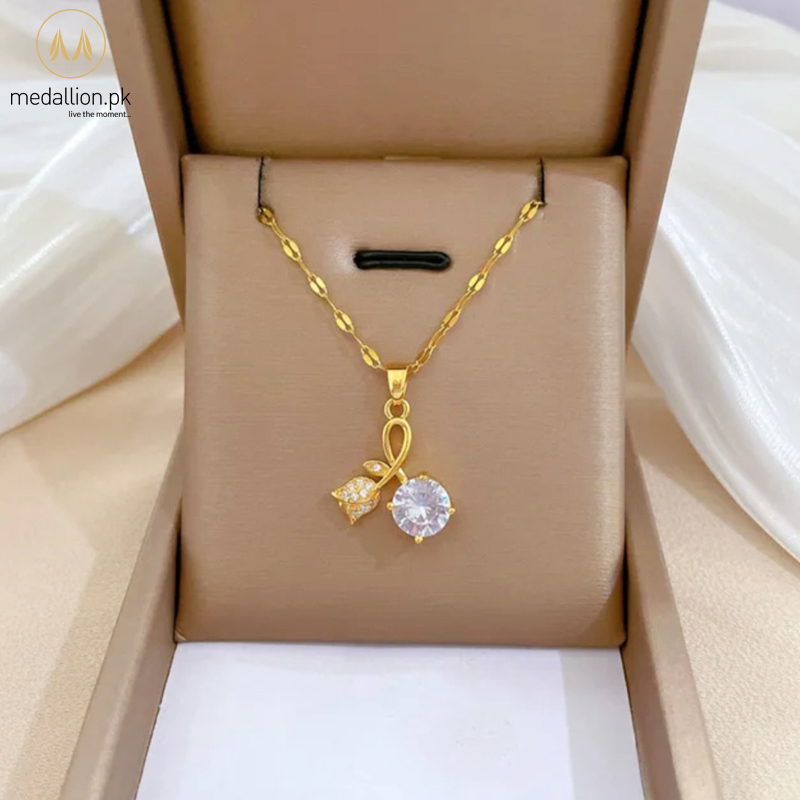 18K Gold Plated Rose Style Cubic Zirconia Necklace