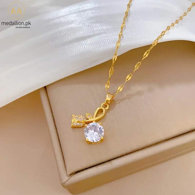 18K Gold Plated Rose Style Cubic Zirconia Necklace