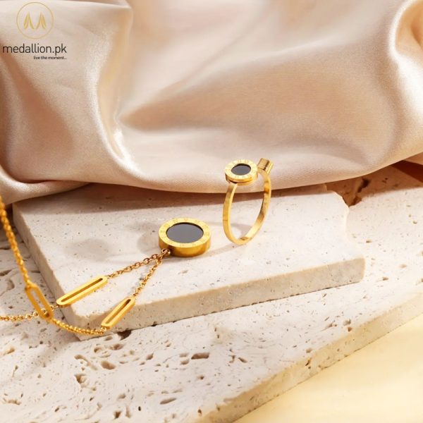 316L Stainless Steel 18K Gold Plated Roman Numerals Jewelry Set