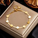Stainless Steel 18K Gold Plated Round Metal Beads Bracelet
