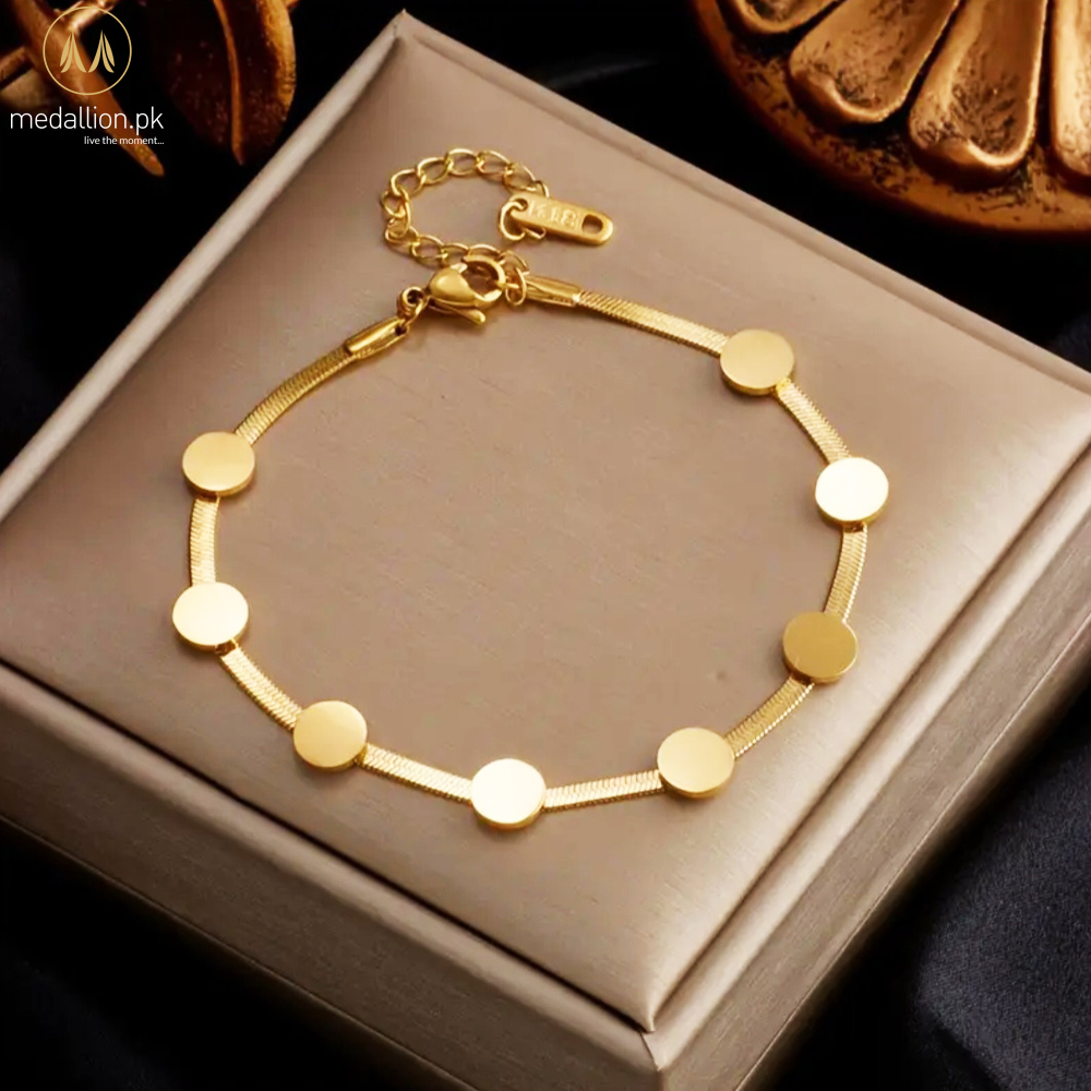 Stainless Steel 18K Gold Plated Round Metal Beads Bracelet