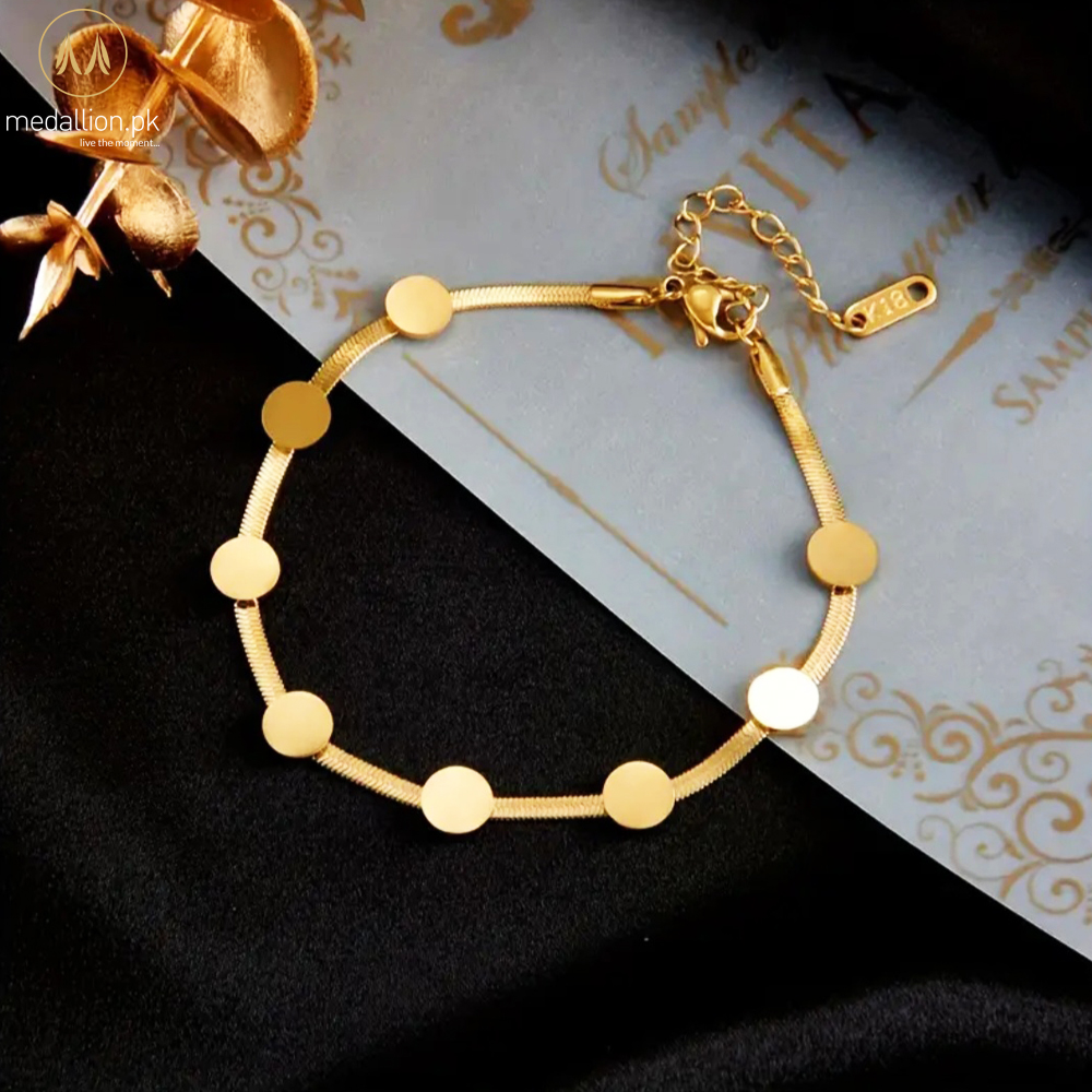 Stainless Steel 18K Gold Plated Round Metal Beads Bracelet
