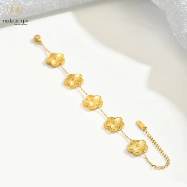 Stainless Steel 18K Gold Plated Double Sided Flower Bracelet