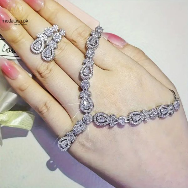 Luxury Silver Plated Tear Drop AAA+ CZ Jewelry Set