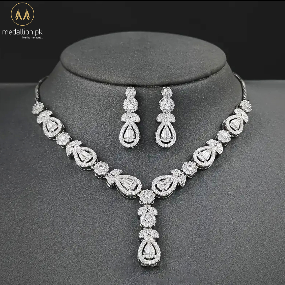 Luxury Silver Plated Tear Drop AAA+ CZ Jewelry Set