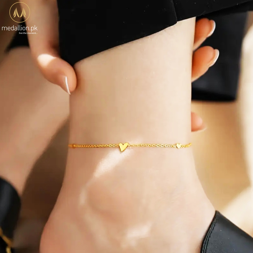 Stainless Steel 18K Gold Plated Multiple Love Hearts Anklet